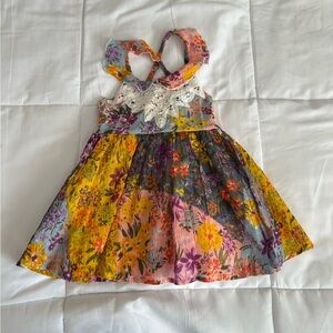 Floral Kids Dress with Lace Accent